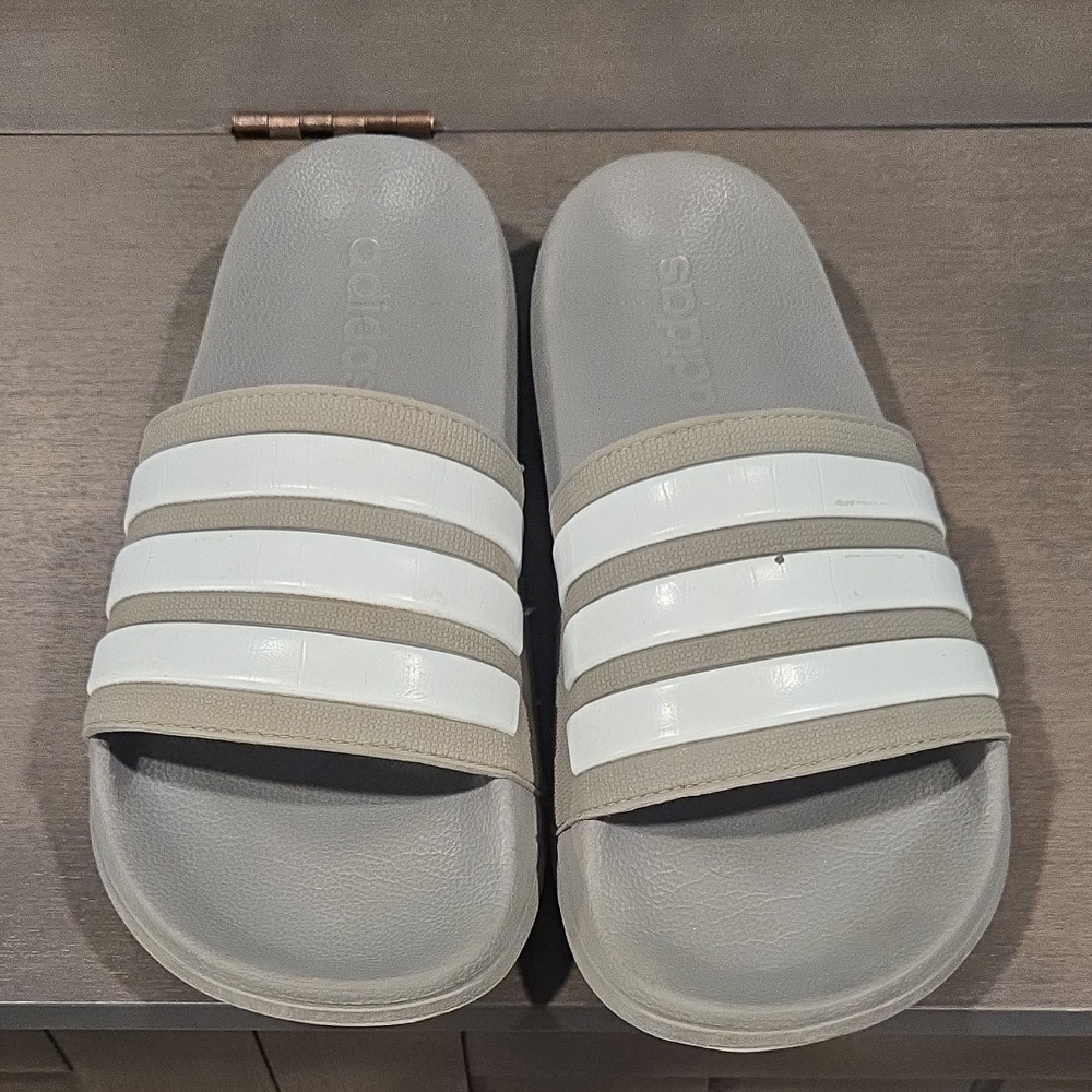 Adidas Gray and White Slide Sandals